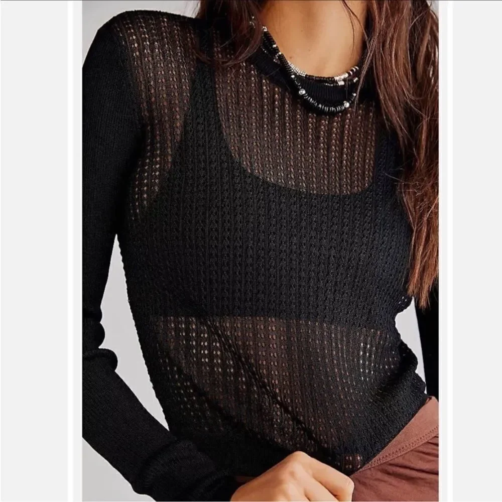 NEW FREE PEOPLE H20 CREW PULLOVER BLACK LARGE